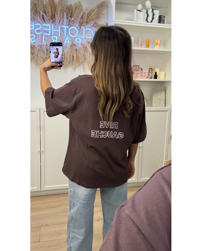 T-shirt Oversize rive gauche marron & rose