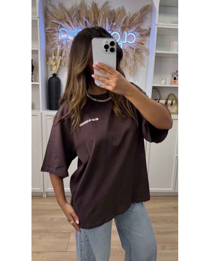 T-shirt Oversize rive gauche marron & rose