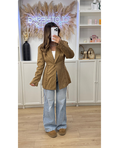 Blazer en Suédine Lacets Camel