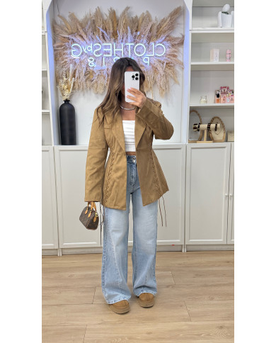 Blazer en Suédine Lacets Camel