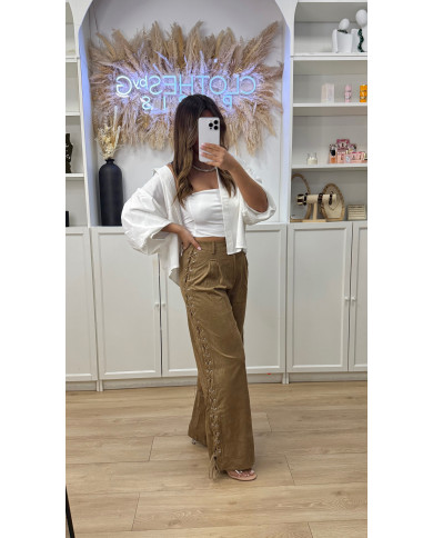 Pantalon en Suédine Lacets Camel