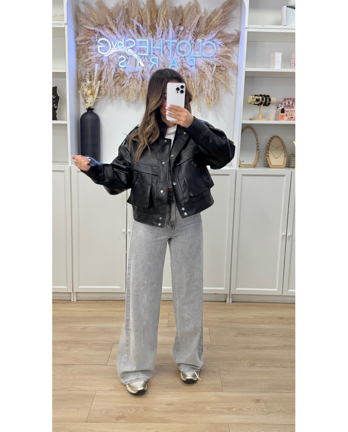 Bombers Vintage Simili Noir