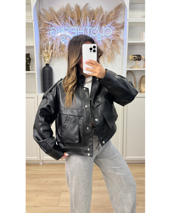 Bombers Vintage Simili Noir