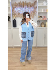 Cardigan sans manches poches jean & Beige