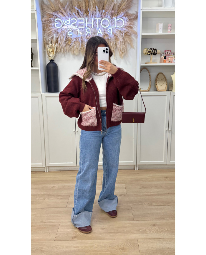 Cardigan bordeaux détails PDP