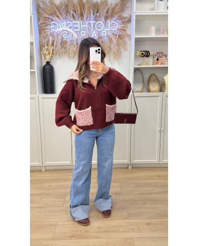 Cardigan bordeaux détails PDP