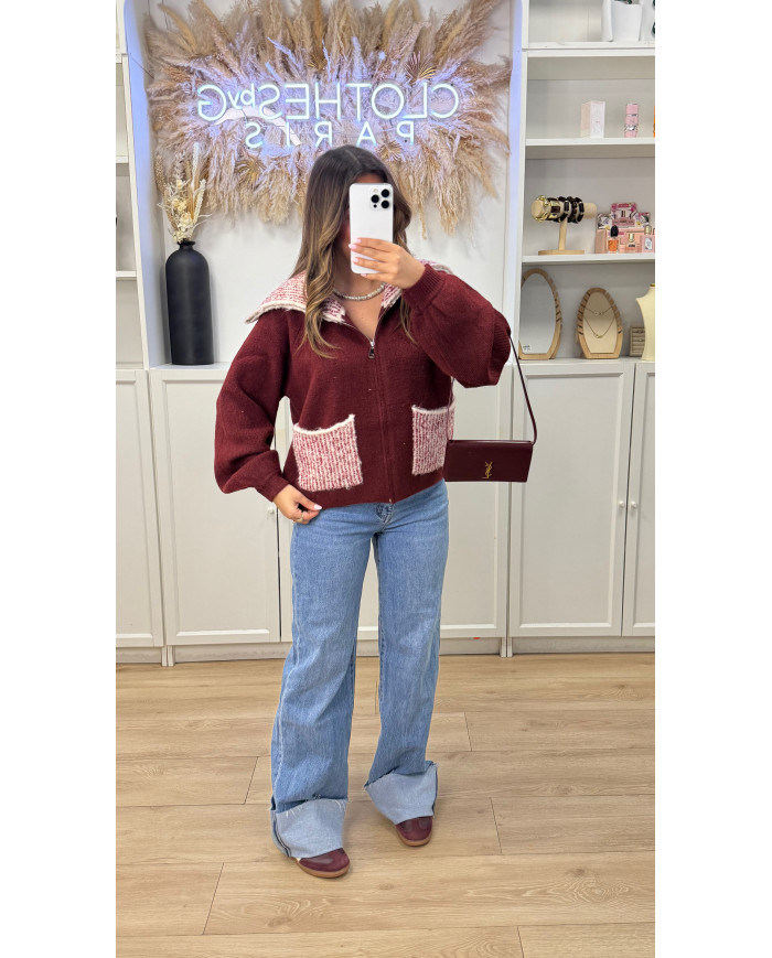 Cardigan bordeaux détails PDP