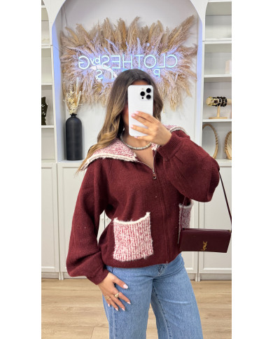 Cardigan bordeaux détails PDP