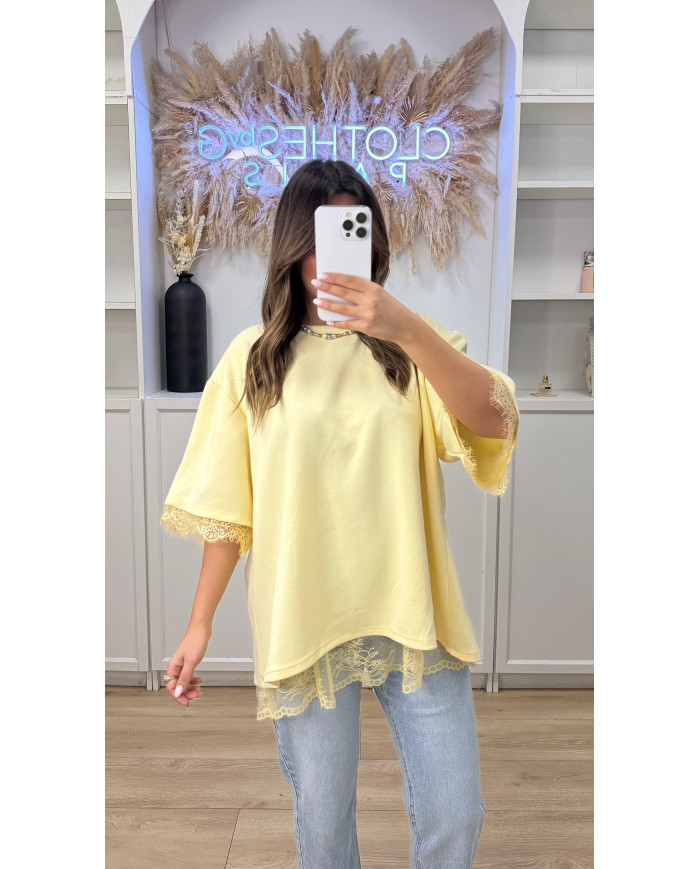 T-shirt dos dentelle jaune