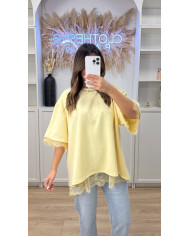 T-shirt dos dentelle jaune