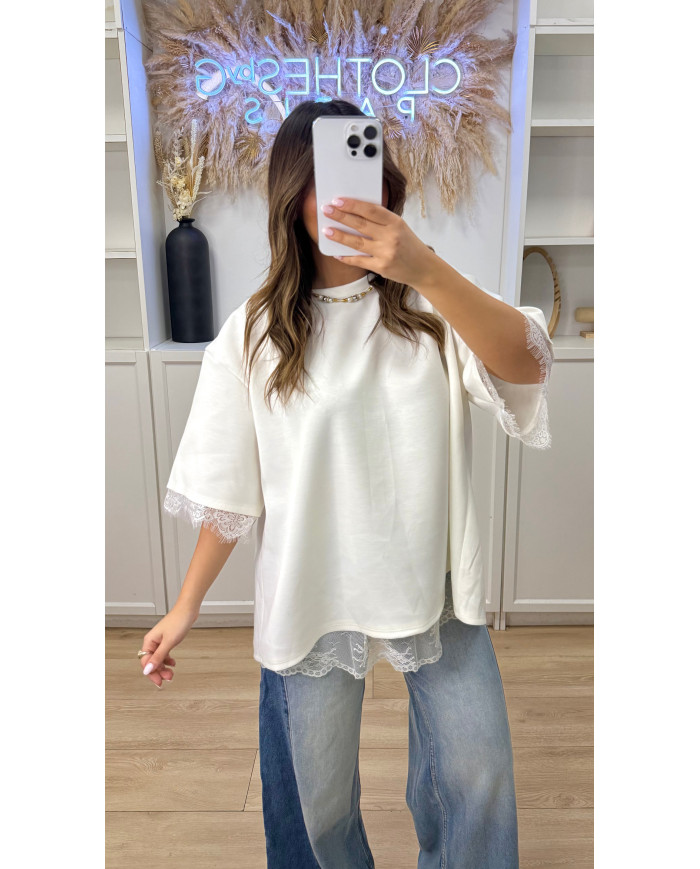 T-shirt dos dentelle blanc