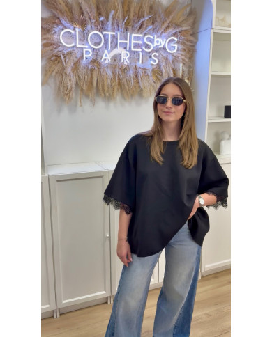 T-shirt dentelle dos Noir