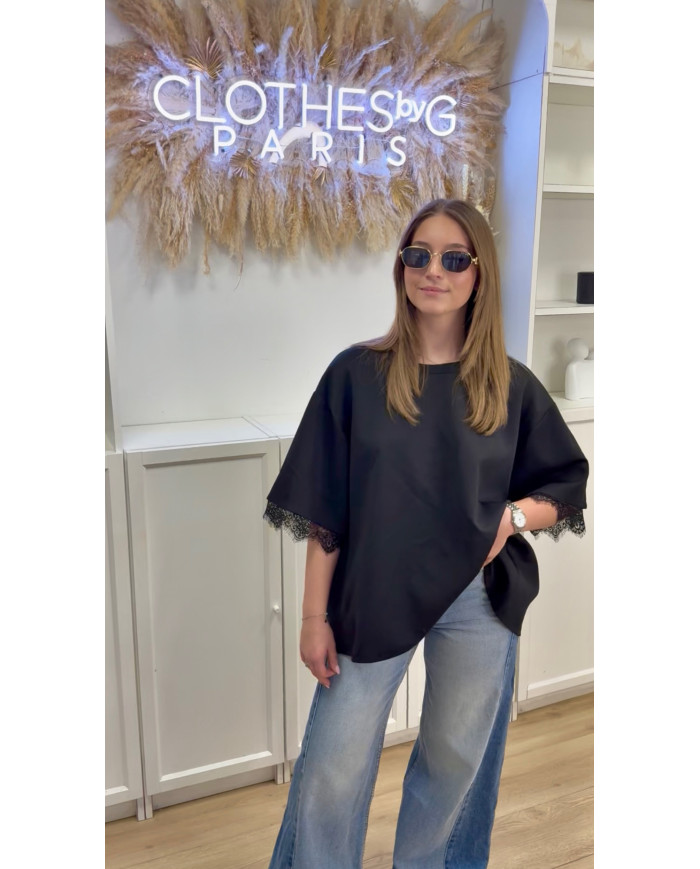 T-shirt dentelle dos Noir