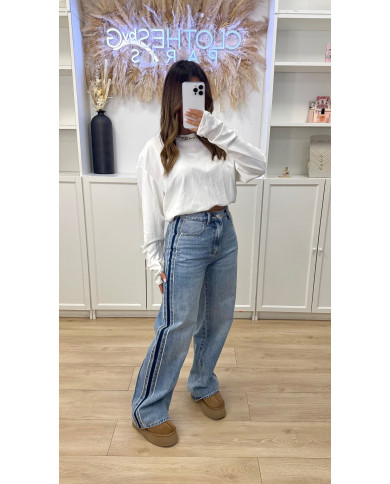 Jean évasé bleu avec bande bleu foncé