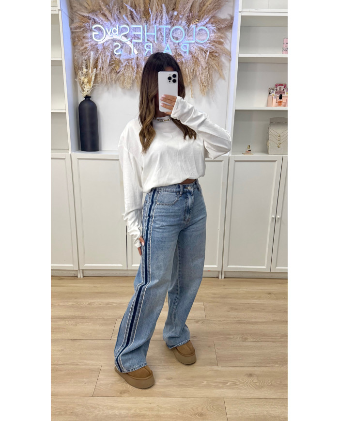 Jean évasé bleu avec bande bleu foncé