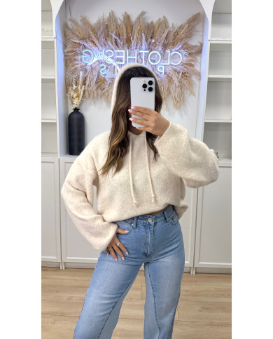 Sweat à capuche laine beige