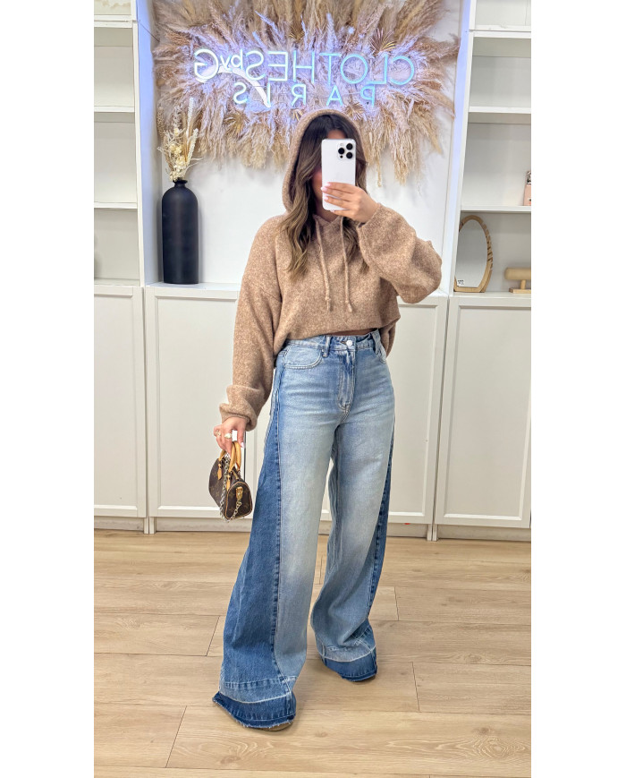 Sweat à capuche laine Camel