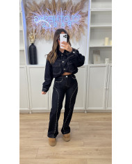 Jean évasé bleu brut clouté