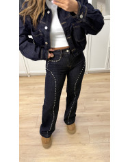 Jean évasé bleu brut clouté