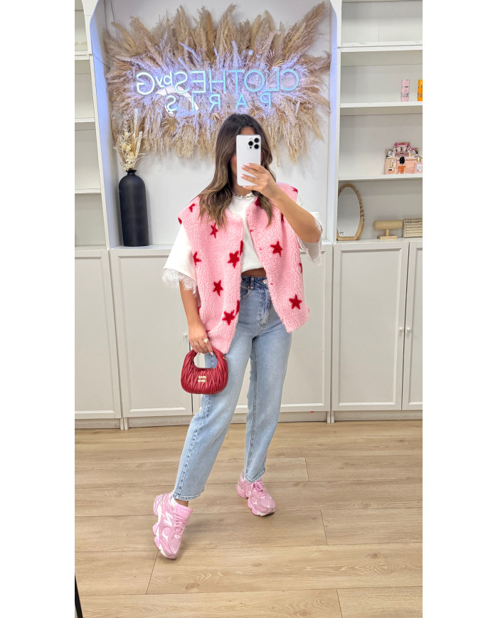 Veste moumoute rose étoile