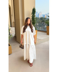 Ensemble chemise + pantalon rayé bijoux bleu