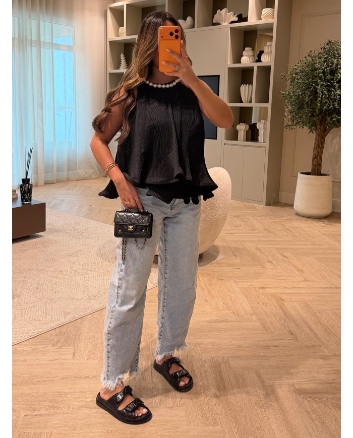 Haut bouffant à perles Noir