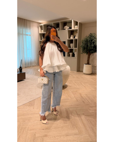 Haut bouffant à perles Blanc