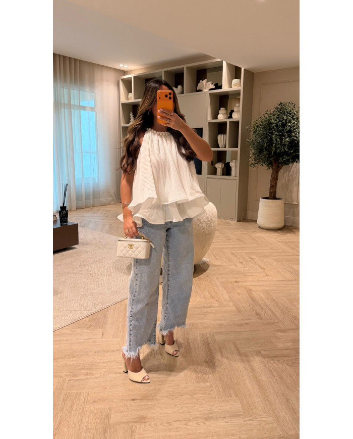 Haut bouffant à perles Blanc