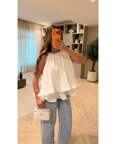 Haut bouffant à perles Blanc