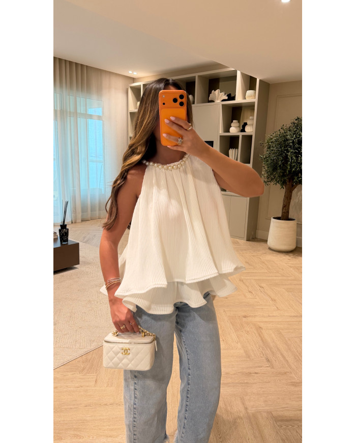 Haut bouffant à perles Blanc