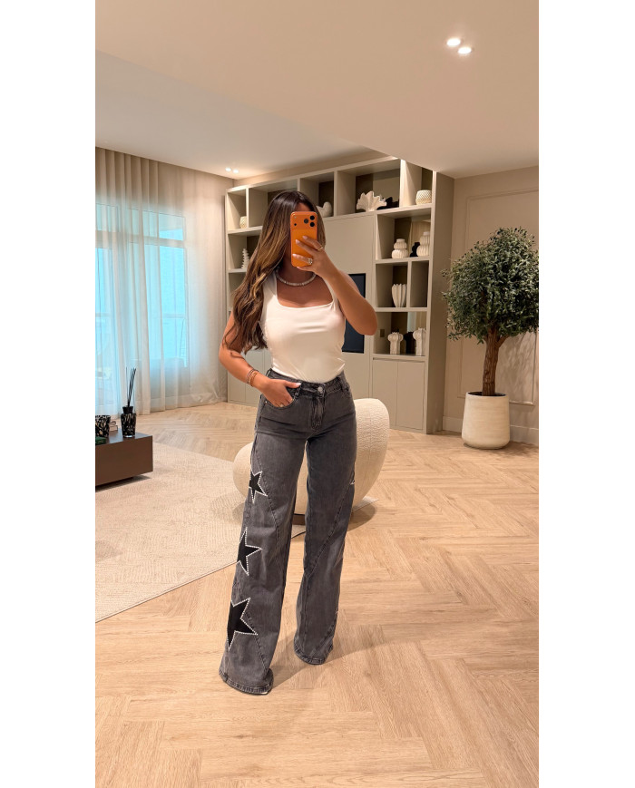 Jean évasé étoile Gris