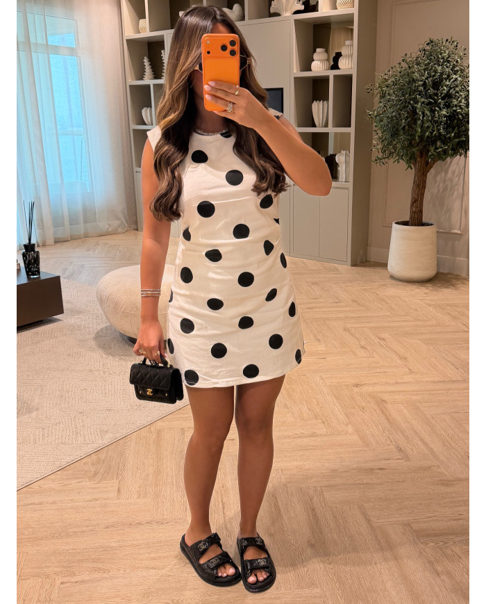 Robe en jean blanche à pois