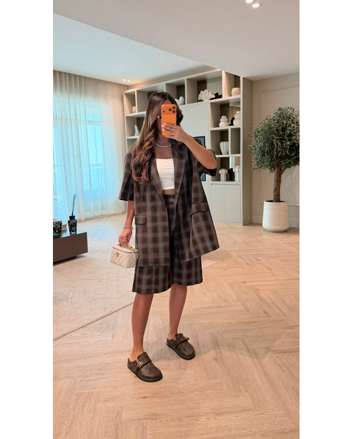 Blazer à carreaux Choco & Bleu