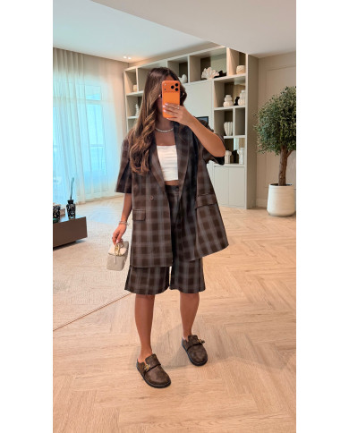 Blazer à carreaux Choco & Bleu