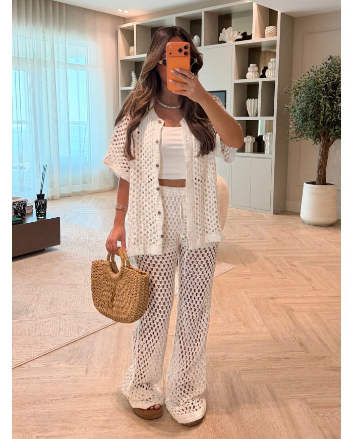 Ensemble chemise + pantalon crochet blanc