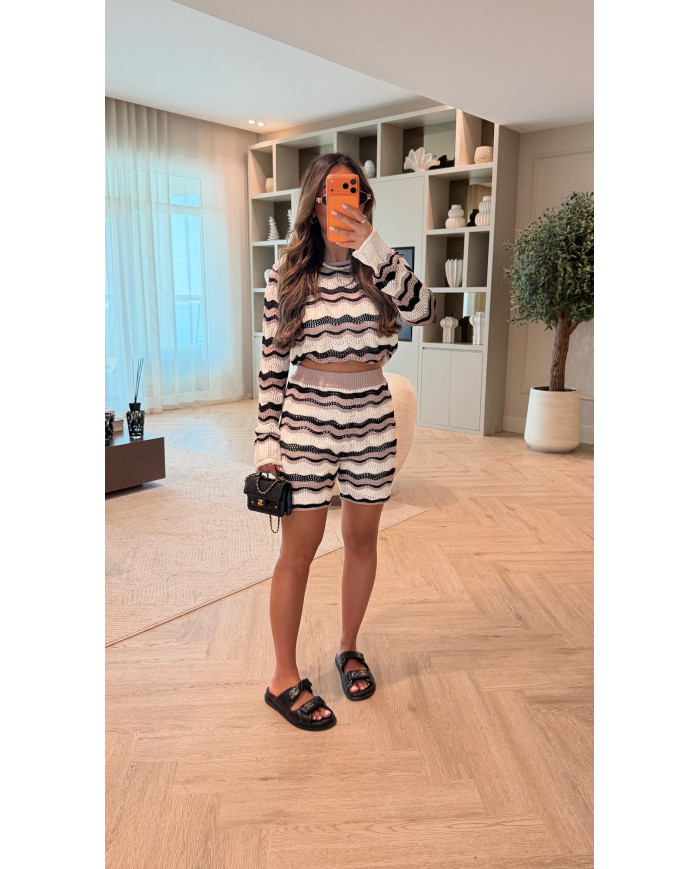 Ensemble bermuda crocher noir blanc rayé