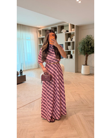 Ensemble à carreaux PUCHY Rose & bordeaux