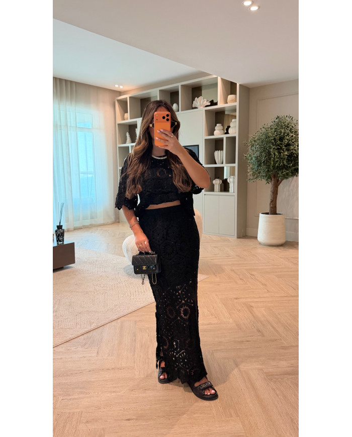 Ensemble jupe longue crochet noir