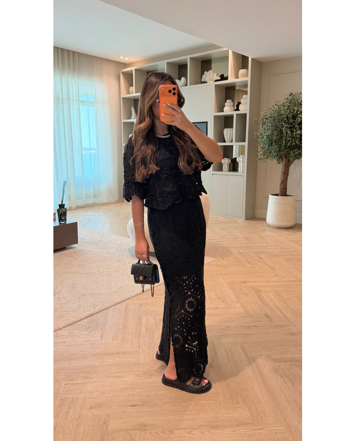 Ensemble jupe longue crochet noir