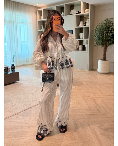 Ensemble chemise blanc broderie Noir