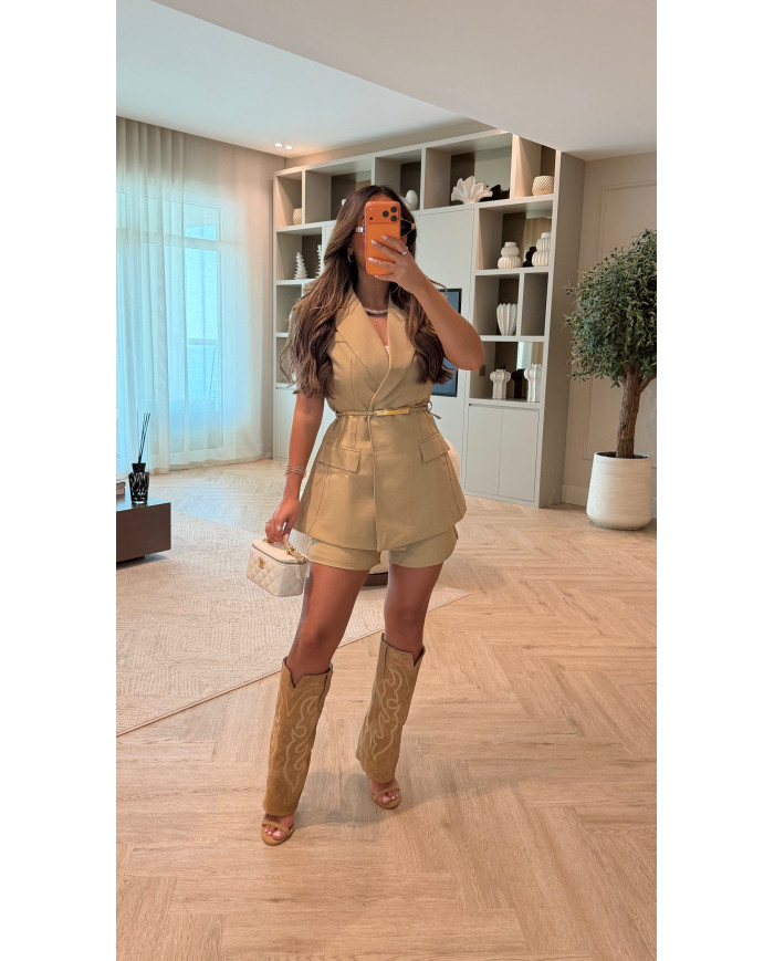 Ensemble blazer & short classy Beige