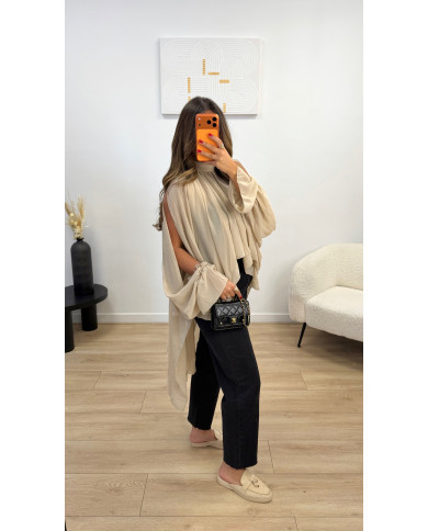 Chemisier Beige tulle manches ouvertes