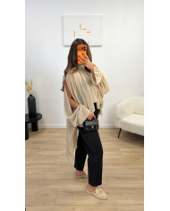 Chemisier Beige tulle manches ouvertes