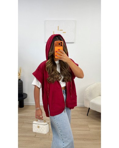 Gilet sans manches à capuche bordeaux