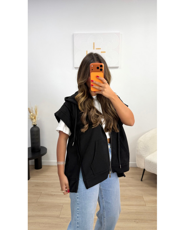 Gilet sans manches à capuche noir