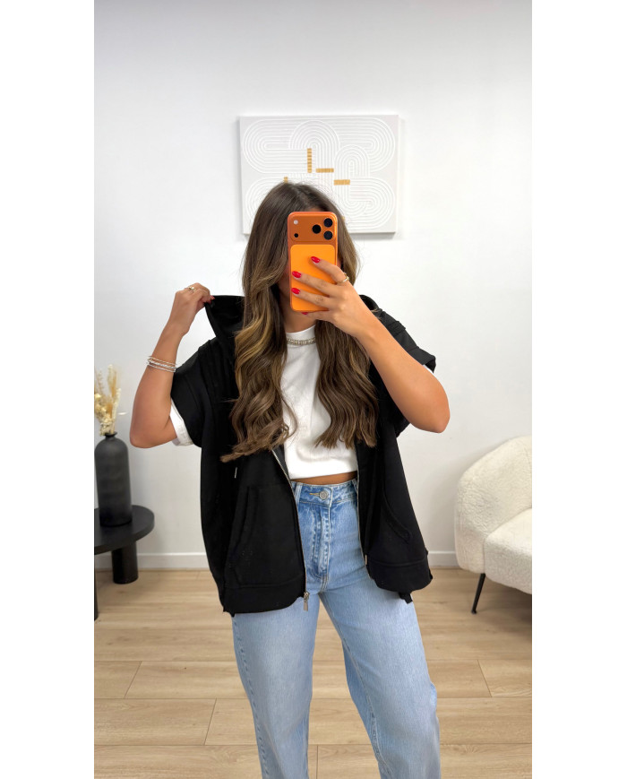 Gilet sans manches à capuche noir