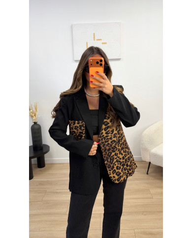 Blazer bi matière noir & Léopard