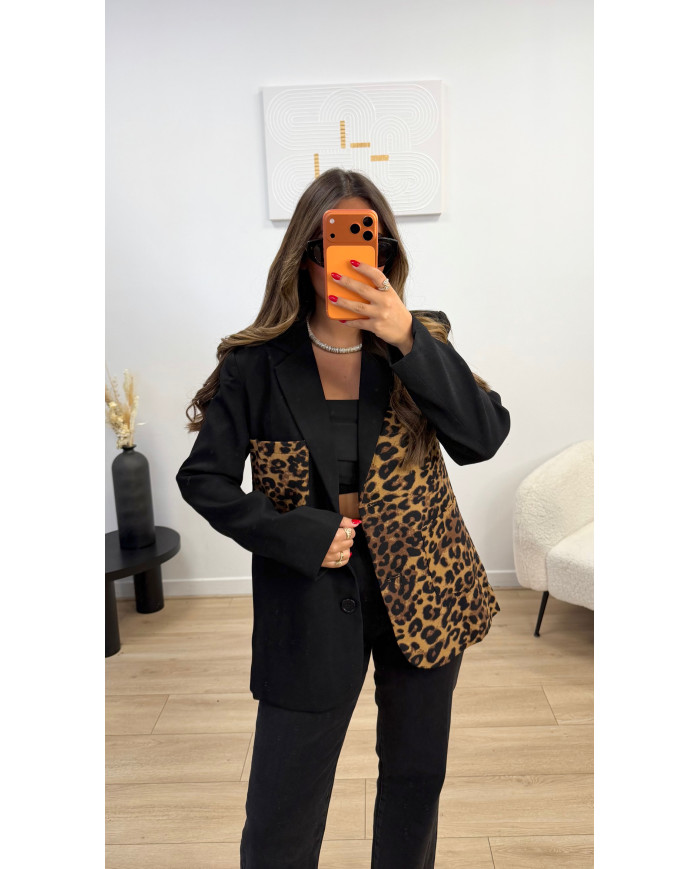 Blazer bi matière noir & Léopard
