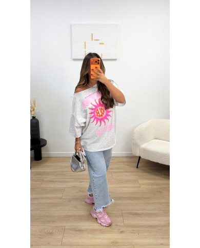 T-shirt oversize soleil gris  & Rose