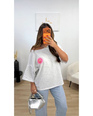 T-shirt oversize soleil gris  & Rose